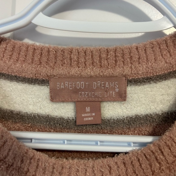 Barefoot Dreams CozyChic Ultra Lite Rose and Gray Striped Sweater - Picture 2 of 10